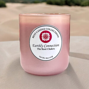 Earthly Connection - The Root Chakra Candle in a peach glass jar