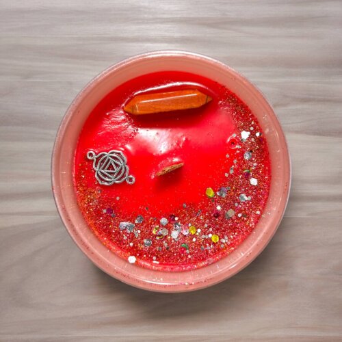 Earthly Connection - The Root Chakra Candle with Red Jasper Tower Crystal and a charm