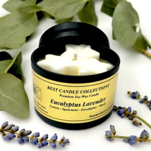 Eucalyptus Lavender Soy Candle in a 4oz Black Candle Tin