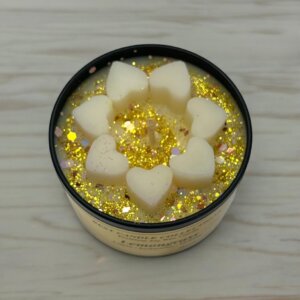 Lemongrass Soy Candle in a 4oz Black Candle Tin Top View