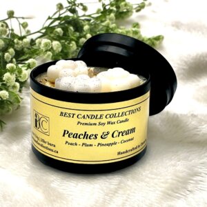 Peaches & Cream Soy Candle in a 4oz Black Candle Tin