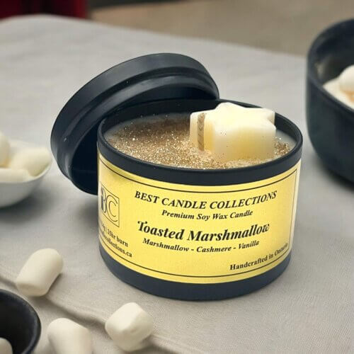 Toasted-Marshmallow Soy Candle in a 4oz Black Tin